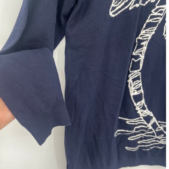 Chicos Palm Tree Womens Sweater Sz L Coastal Resort Beachy Embroidered Navy New - Picture 3 of 11